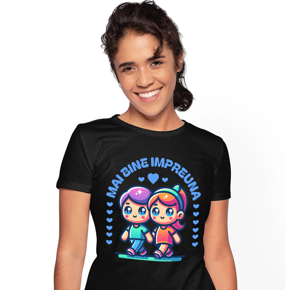 Tricou Femei, Barbati, Copii, Fata, Baiat, Unisex Personalizat „Cuplu Animat Fericit Plimbare - Cadou Personalizat „Mai bine împreună” pentru Familie, Copii și Prieteni de Valentine's Day” [1]