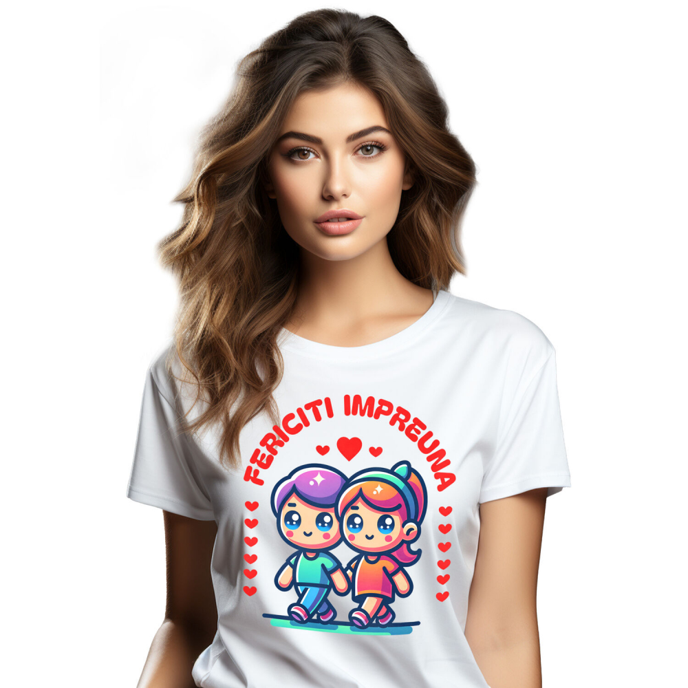 Tricou Femei, Barbati, Copii, Fata, Baiat, Unisex Personalizat „Cuplu Fericit în Plimbare Romantică - Cadou Personalizat pentru Iubiți” [1]