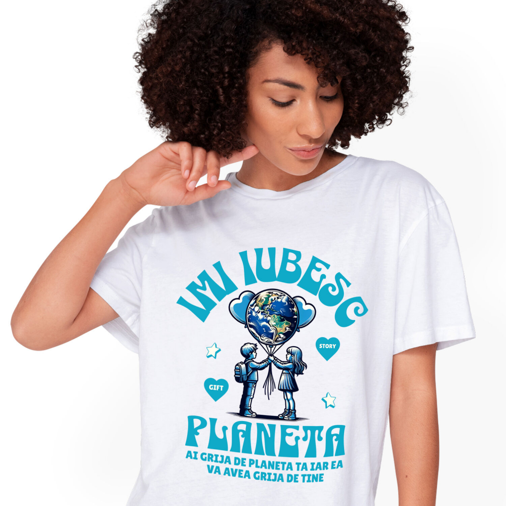 Tricou Femei, Barbati, Copii, Fata, Baiat, Unisex Personalizat "Produse personalizate ecologice – Iubește planeta, protejează mediul cu cadouri pentru familie" [1]