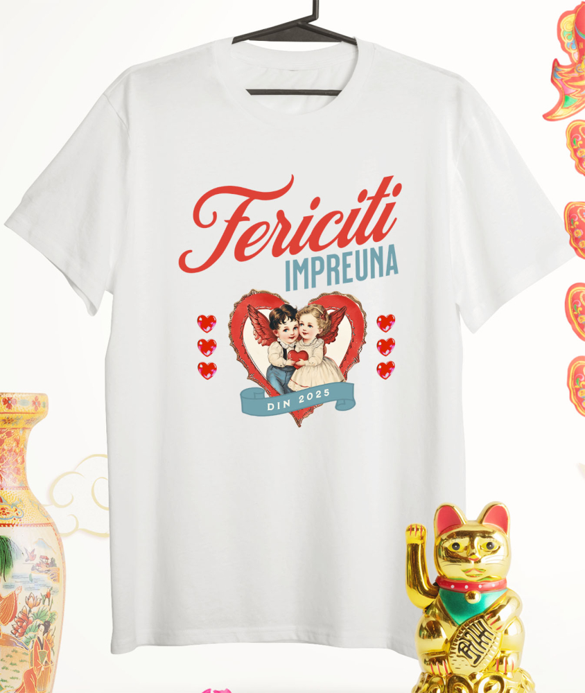 Tricou Femei, Barbati, Copii, Fata, Baiat, Unisex Personalizat Cuplu și Copii cu Îngeri și Inimă - Fericire și Dragoste În Familie din 2025 [3]