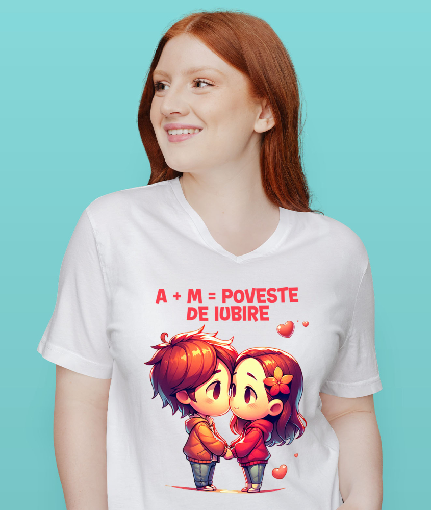 Tricou Femei, Barbati, Copii, Fata, Baiat, Unisex Personalizat Cadou Personalizat Cuplu Iubire cu Text „A+M= Poveste de Iubire” pentru Valentine's Day [2]