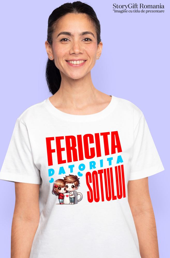 Tricou Femei, Barbati, Copii, Fata, Baiat, Unisex Personalizat Cana Personalizată „Fericită Datorită Soțului” | Cadou Dragoste pentru Cupluri Fericite [2]