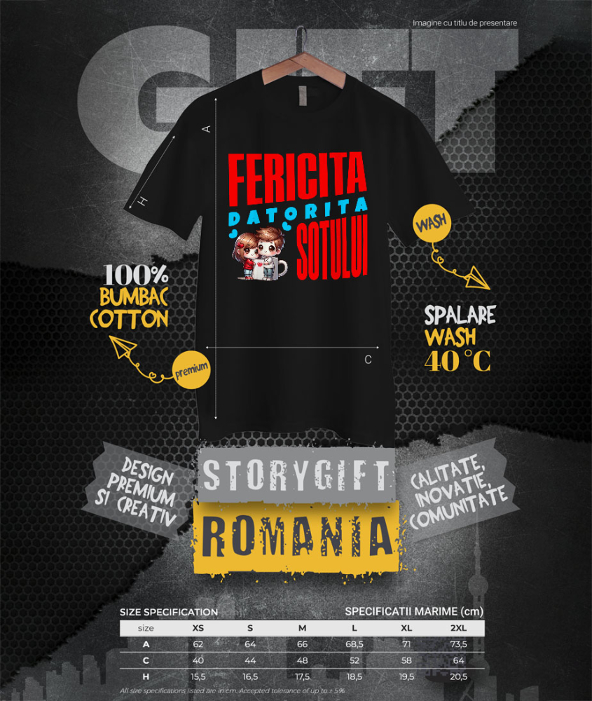 Tricou Femei, Barbati, Copii, Fata, Baiat, Unisex Personalizat Cana Personalizată „Fericită Datorită Soțului” | Cadou Dragoste pentru Cupluri Fericite [4]
