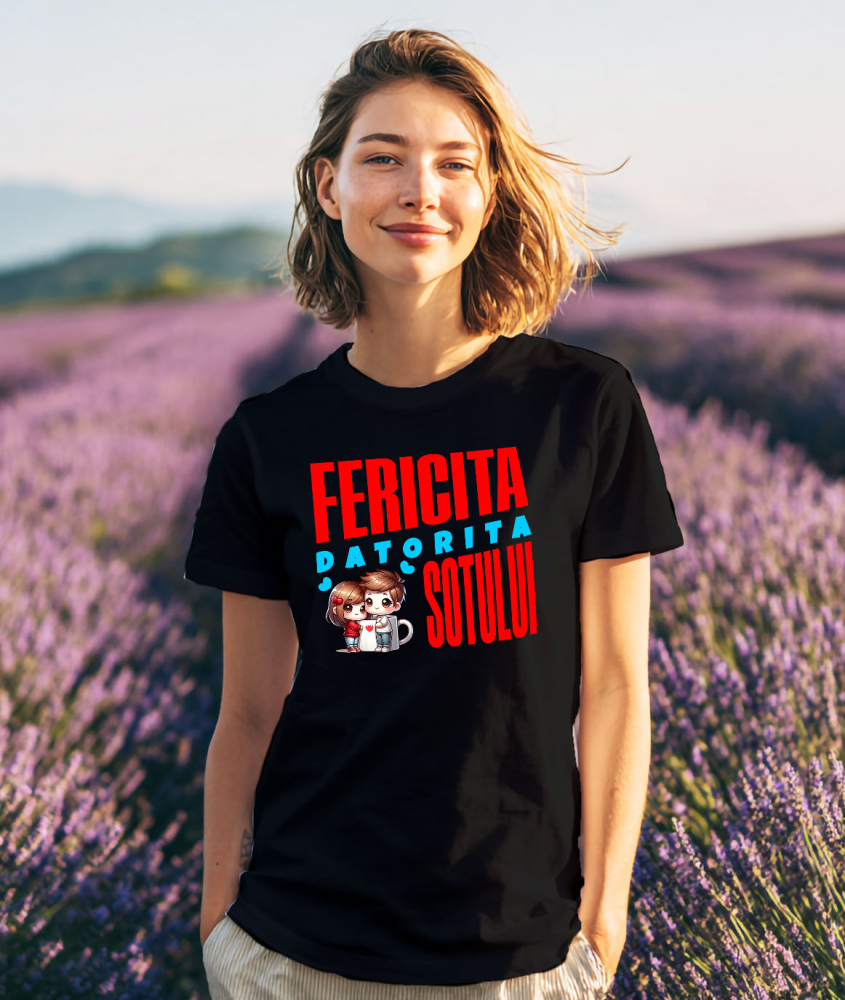 Tricou Femei, Barbati, Copii, Fata, Baiat, Unisex Personalizat Cana Personalizată „Fericită Datorită Soțului” | Cadou Dragoste pentru Cupluri Fericite [2]