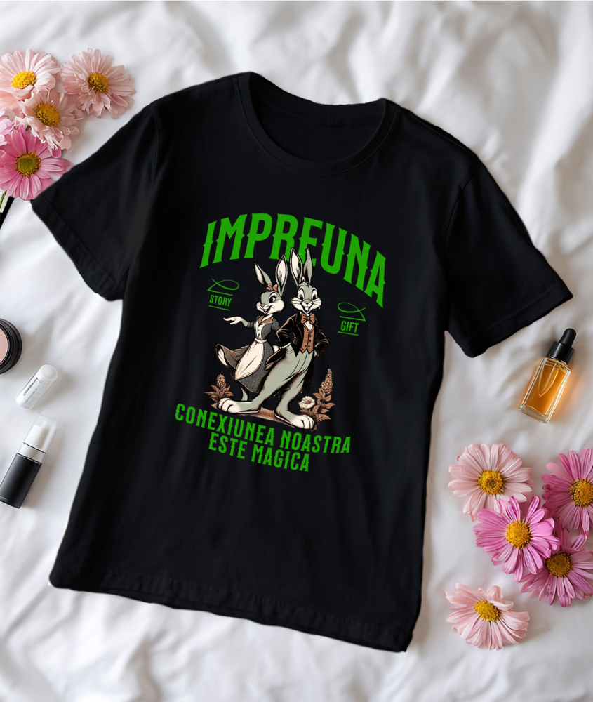 Tricou Femei, Barbati, Copii, Fata, Baiat, Unisex Personalizat „Cuplu Iepuri Împreună – Cadou Personalizat Dragoste „Împreună, Conexiunea Noastră Este Magică” pentru Valentine's Day” [3]