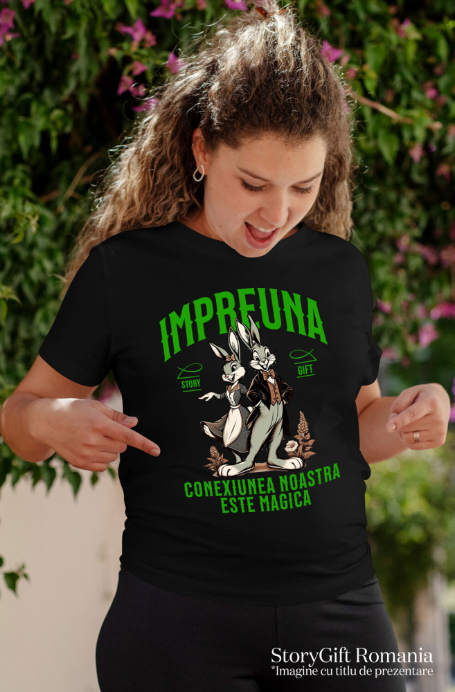 Tricou Femei, Barbati, Copii, Fata, Baiat, Unisex Personalizat „Cuplu Iepuri Împreună – Cadou Personalizat Dragoste „Împreună, Conexiunea Noastră Este Magică” pentru Valentine's Day” [2]