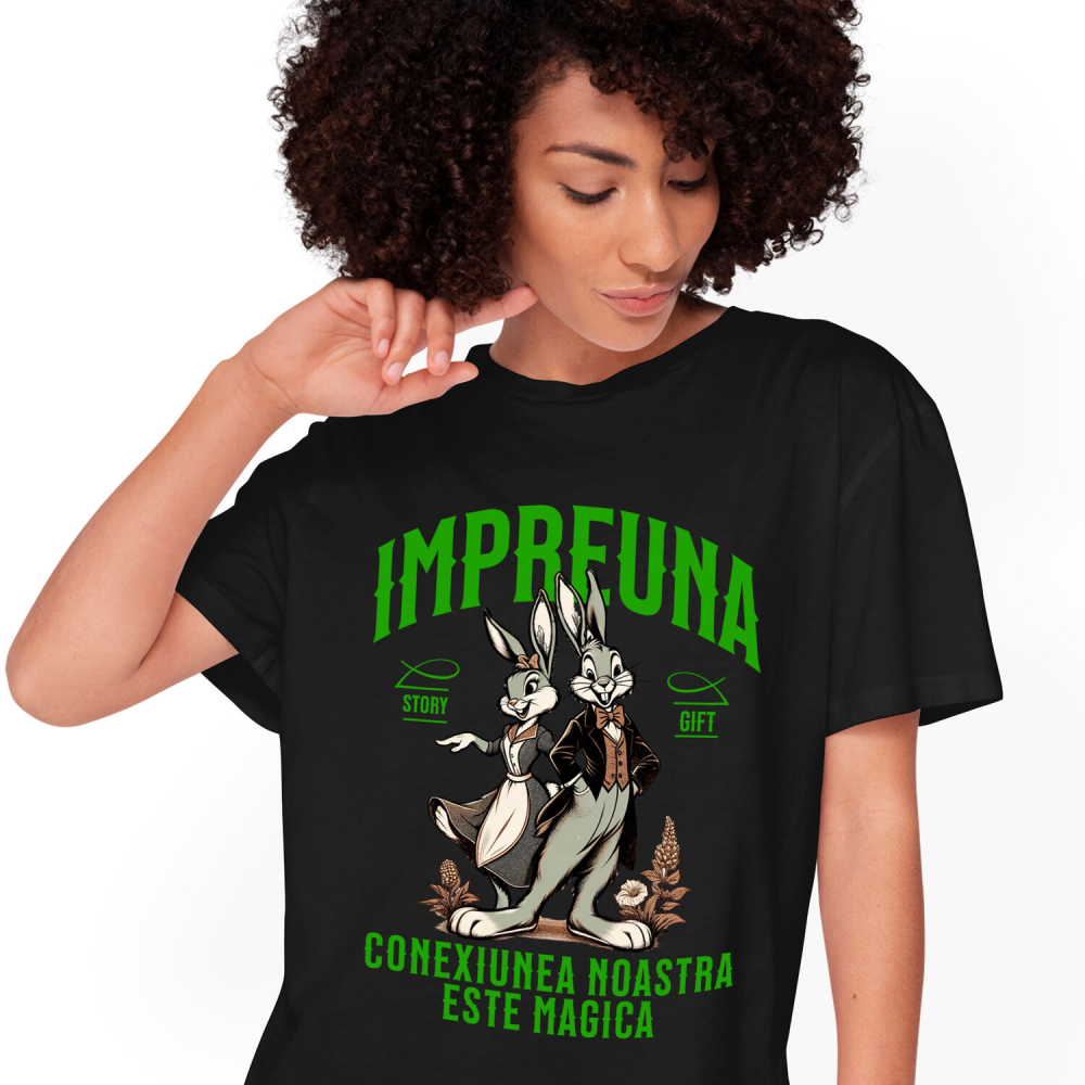 Tricou Femei, Barbati, Copii, Fata, Baiat, Unisex Personalizat „Cuplu Iepuri Împreună – Cadou Personalizat Dragoste „Împreună, Conexiunea Noastră Este Magică” pentru Valentine's Day” [1]