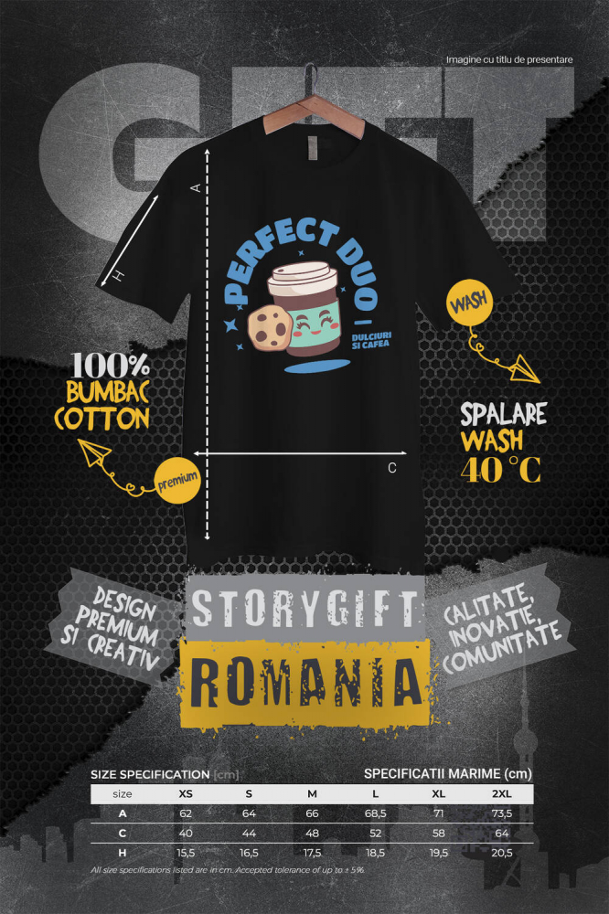 Tricou Femei, Barbati, Copii, Fata, Baiat, Unisex Personalizat „Cuplu Perfect Pahar de Cafea cu Prăjitură 'Perfect Duo' – Cadou Personalizat pentru Familie și Cupluri” [4]