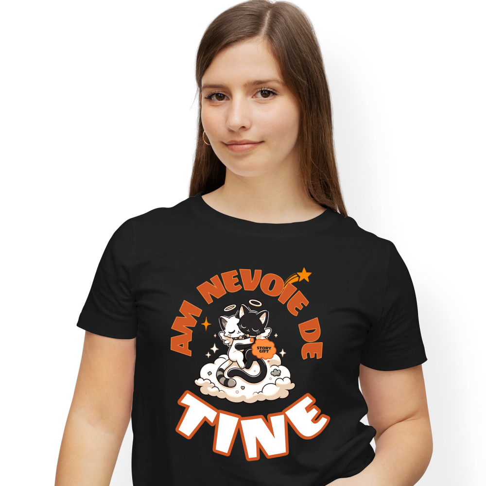 Tricou Femei, Barbati, Copii, Fata, Baiat, Unisex Personalizat Cuplu Pisici Îngeri Pe Nor Pufos „Am Nevoie De Tine” – Cadou Romantic De Valentine's Day [1]