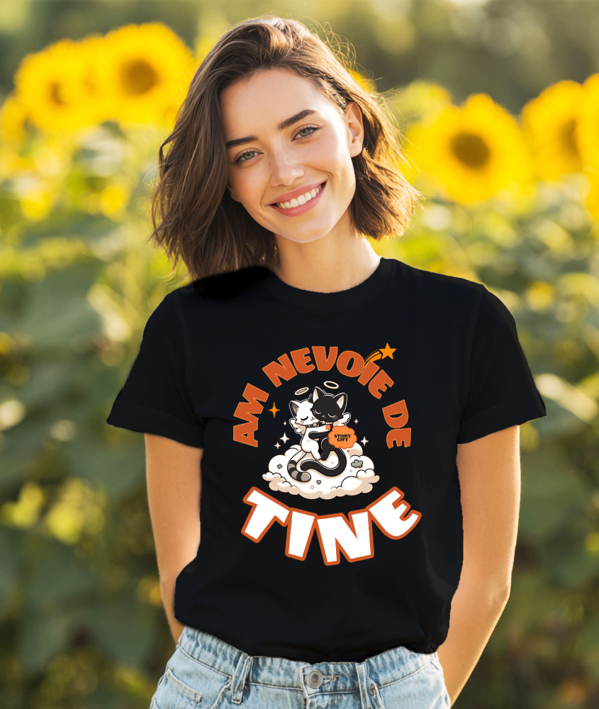 Tricou Femei, Barbati, Copii, Fata, Baiat, Unisex Personalizat Cuplu Pisici Îngeri Pe Nor Pufos „Am Nevoie De Tine” – Cadou Romantic De Valentine's Day [2]