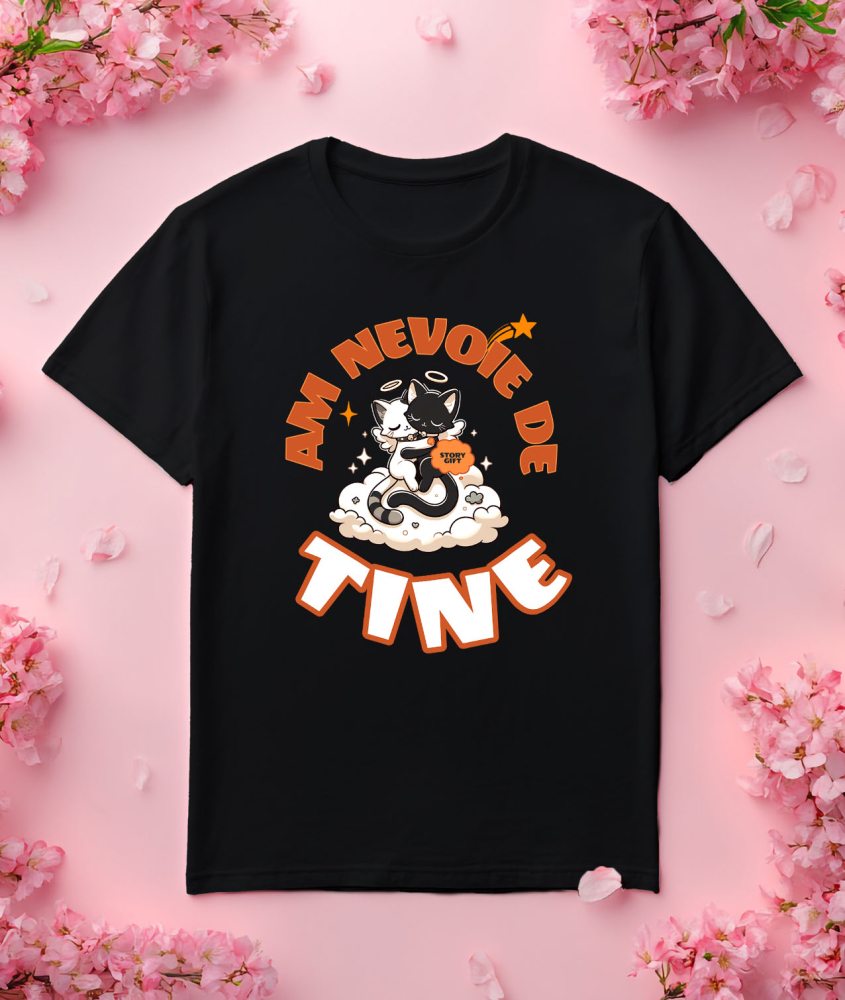 Tricou Femei, Barbati, Copii, Fata, Baiat, Unisex Personalizat Cuplu Pisici Îngeri Pe Nor Pufos „Am Nevoie De Tine” – Cadou Romantic De Valentine's Day [3]