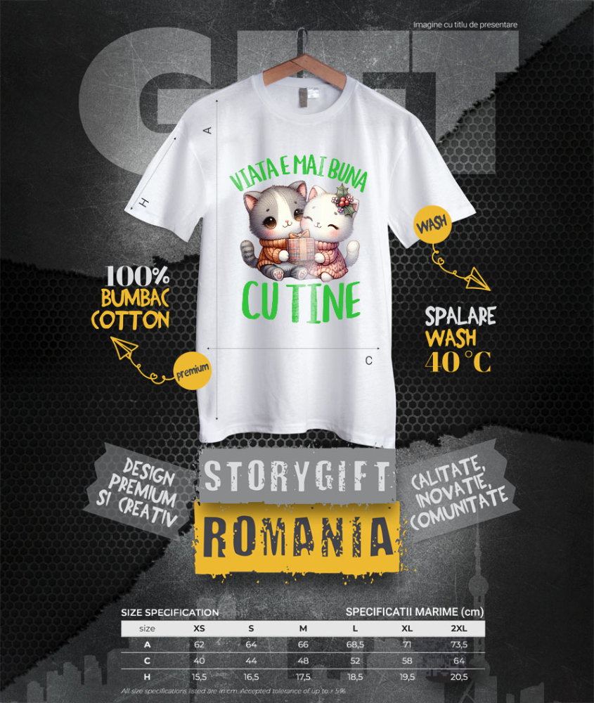 Tricou Femei, Barbati, Copii, Fata, Baiat, Unisex Personalizat Cuplu Pisici Iubire – Cadou Crăciun „Viața e Mai Bună Cu Tine” pentru Iubitorii de Pisici [4]