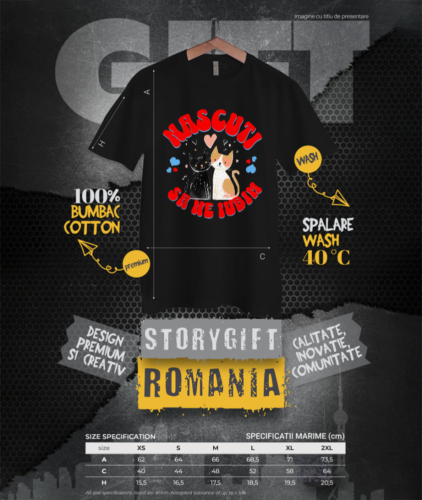 Tricou Femei, Barbati, Copii, Fata, Baiat, Unisex Personalizat "Cuplu Pisici Neagră și Portocalie - Cadou Iubire și Fericire Personalizat" [4]