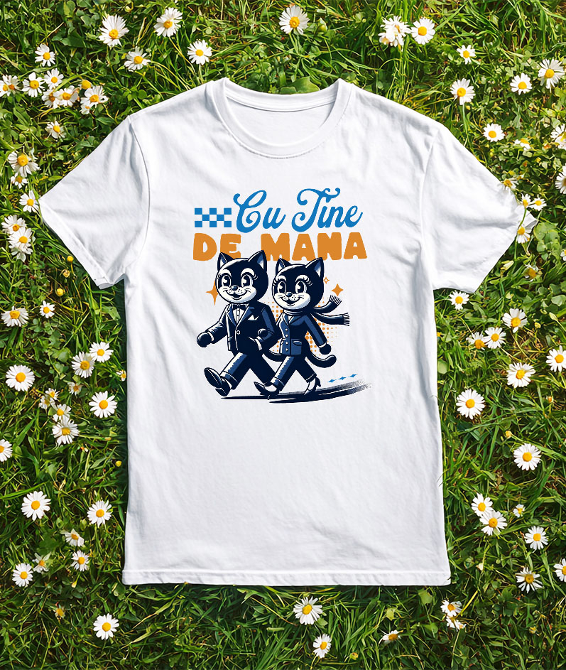 Tricou Femei, Barbati, Copii, Fata, Baiat, Unisex Personalizat Cuplu Pisici Vesele cu Mesaj „Cu Tine de Mână, Iubire Dragoste” – Cadou Personalizat pentru Valentine's Day [3]