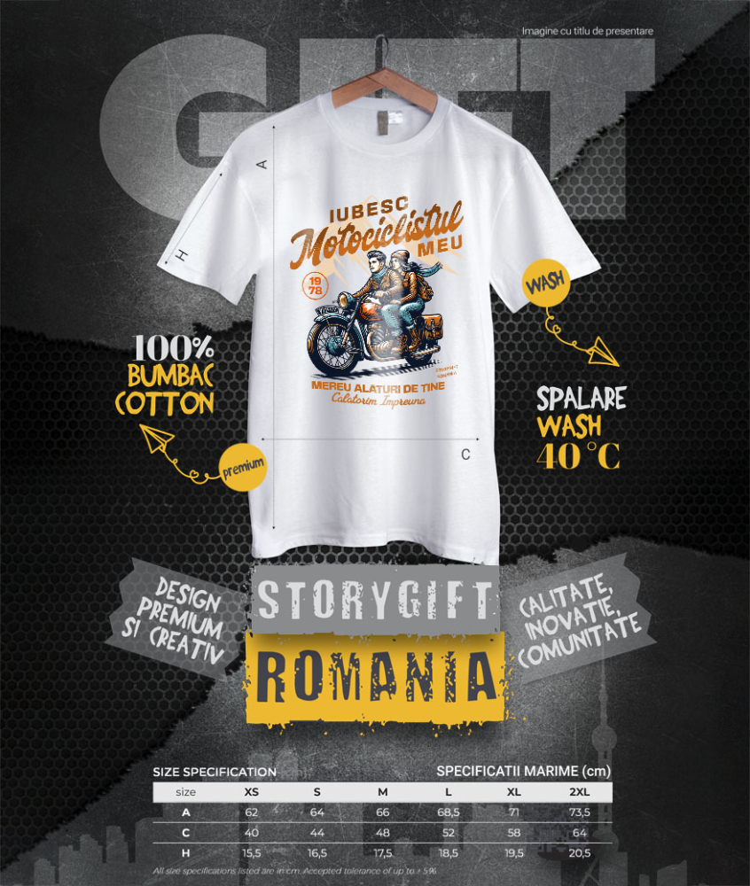 Tricou Femei, Barbati, Copii, Fata, Baiat, Unisex Personalizat Cuplu Romantic pe Motocicletă – Aventură Printre Munți de Valentine's Day [4]