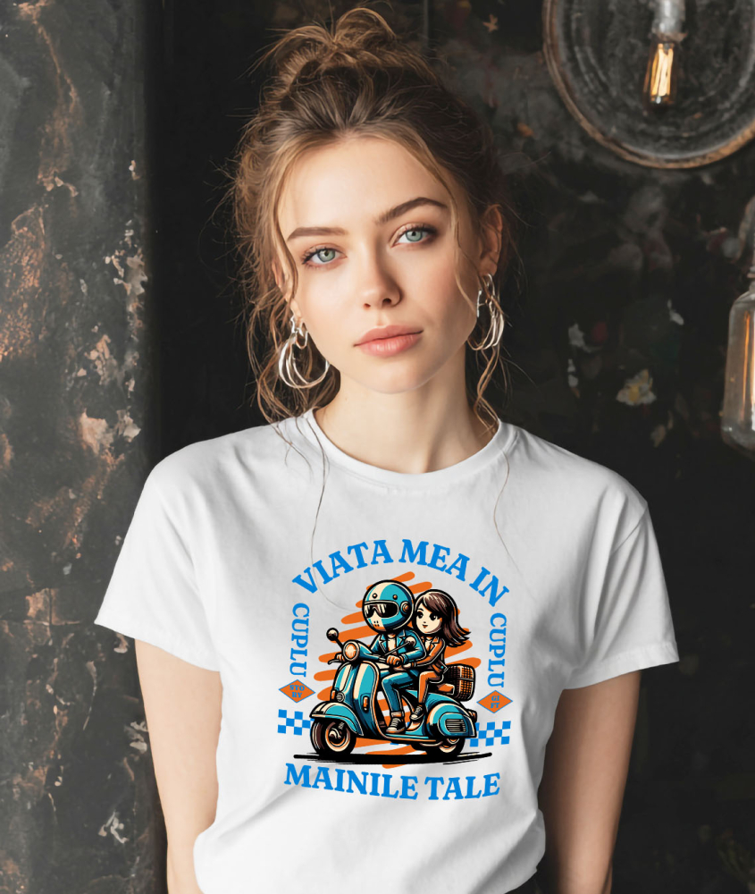 Tricou Femei, Barbati, Copii, Fata, Baiat, Unisex Personalizat Cuplu Romantic pe Scuter – Aventură și Dragoste de Valentine's Day [2]