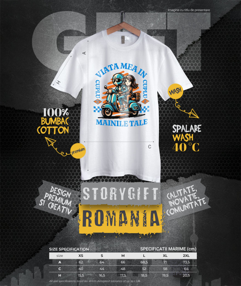 Tricou Femei, Barbati, Copii, Fata, Baiat, Unisex Personalizat Cuplu Romantic pe Scuter – Aventură și Dragoste de Valentine's Day [4]