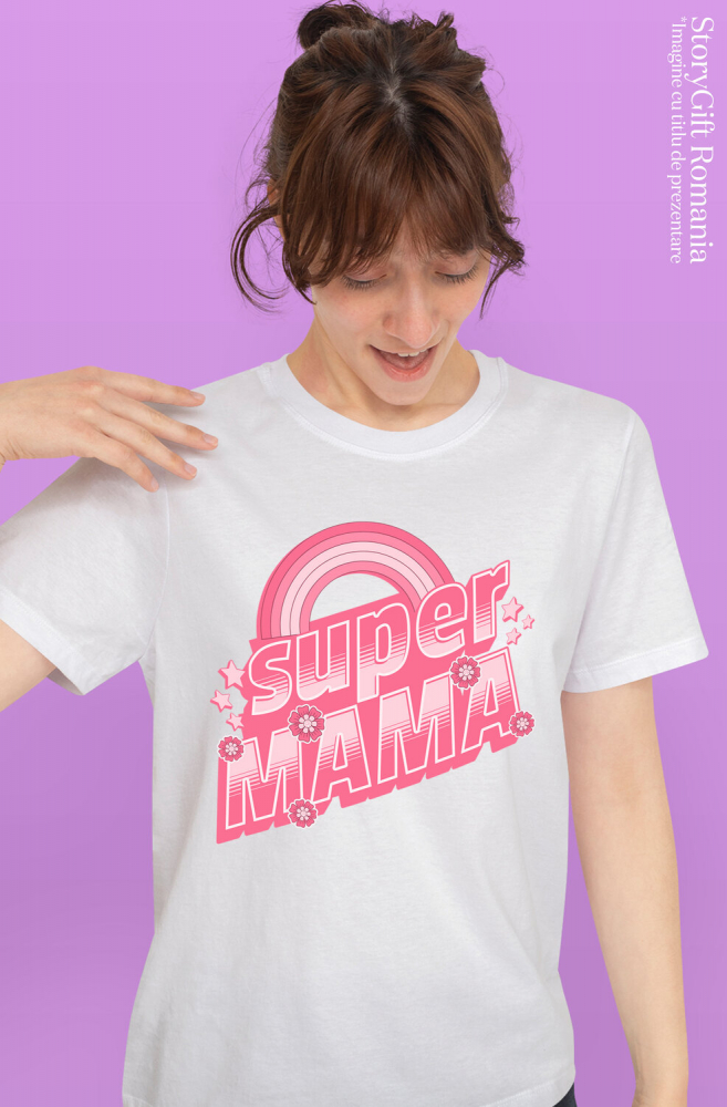 Tricou Femei, Barbati, Copii, Fata, Baiat, Unisex Personalizat "Curcubeu Colorat – Cadouri Personalizate pentru Super Mama și Iubirea Eternă a Familiei" [2]