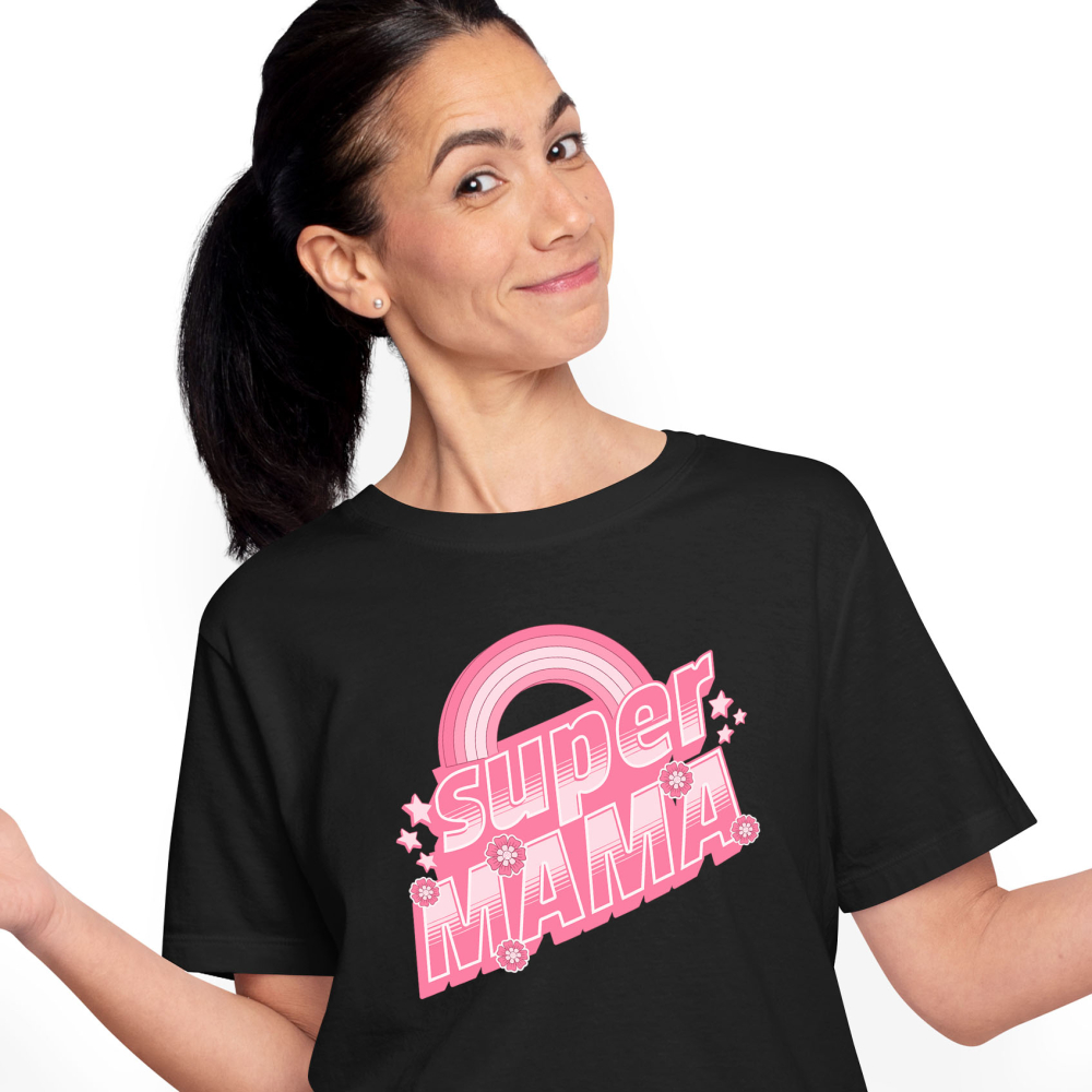 Tricou Femei, Barbati, Copii, Fata, Baiat, Unisex Personalizat "Curcubeu Colorat – Cadouri Personalizate pentru Super Mama și Iubirea Eternă a Familiei" [1]