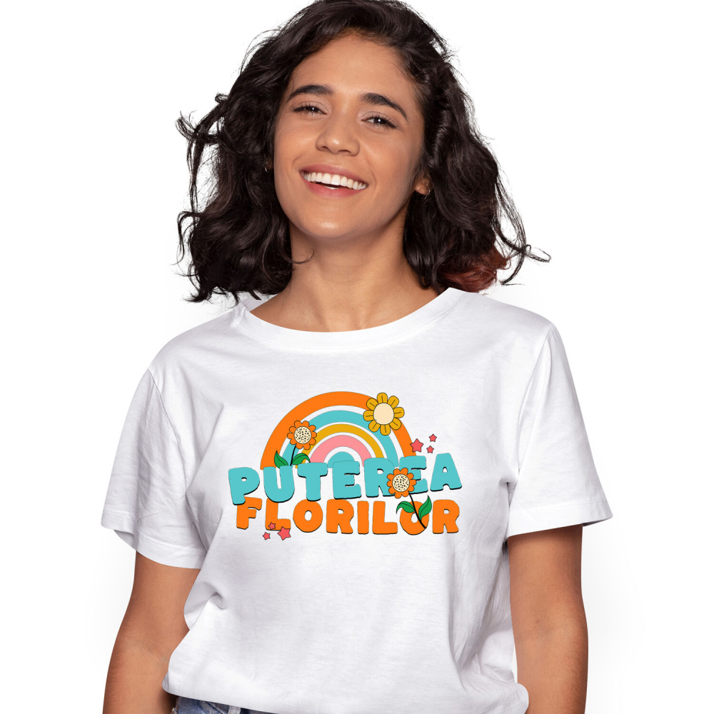 Tricou Femei, Barbati, Copii, Fata, Baiat, Unisex Personalizat Curcubeu Colorat de Flori Diverse | Puterea Florilor și Frumusețea Naturii | Cadou Personalizat [1]