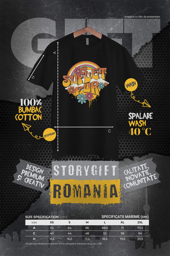 Tricou Femei, Barbati, Copii, Fata, Baiat, Unisex Personalizat Curcubeu Cu Flori Colorate | Suflet Pur | Cadou Personalizat cu Mesaj în Limba Română [4]