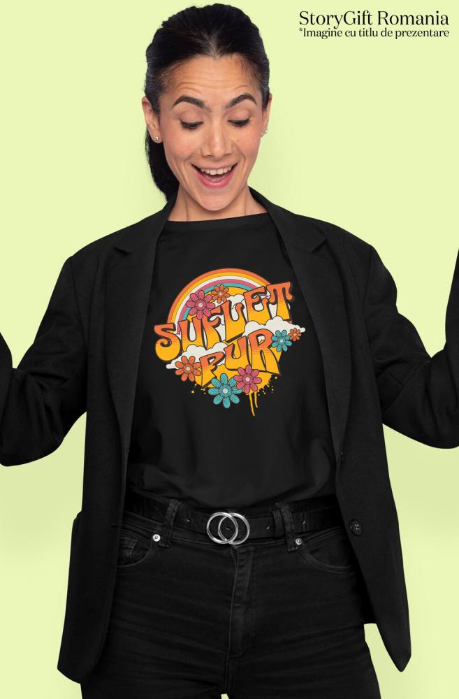 Tricou Femei, Barbati, Copii, Fata, Baiat, Unisex Personalizat Curcubeu Cu Flori Colorate | Suflet Pur | Cadou Personalizat cu Mesaj în Limba Română [2]