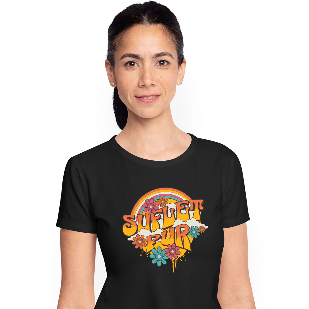 Tricou Femei, Barbati, Copii, Fata, Baiat, Unisex Personalizat Curcubeu Cu Flori Colorate | Suflet Pur | Cadou Personalizat cu Mesaj în Limba Română [1]