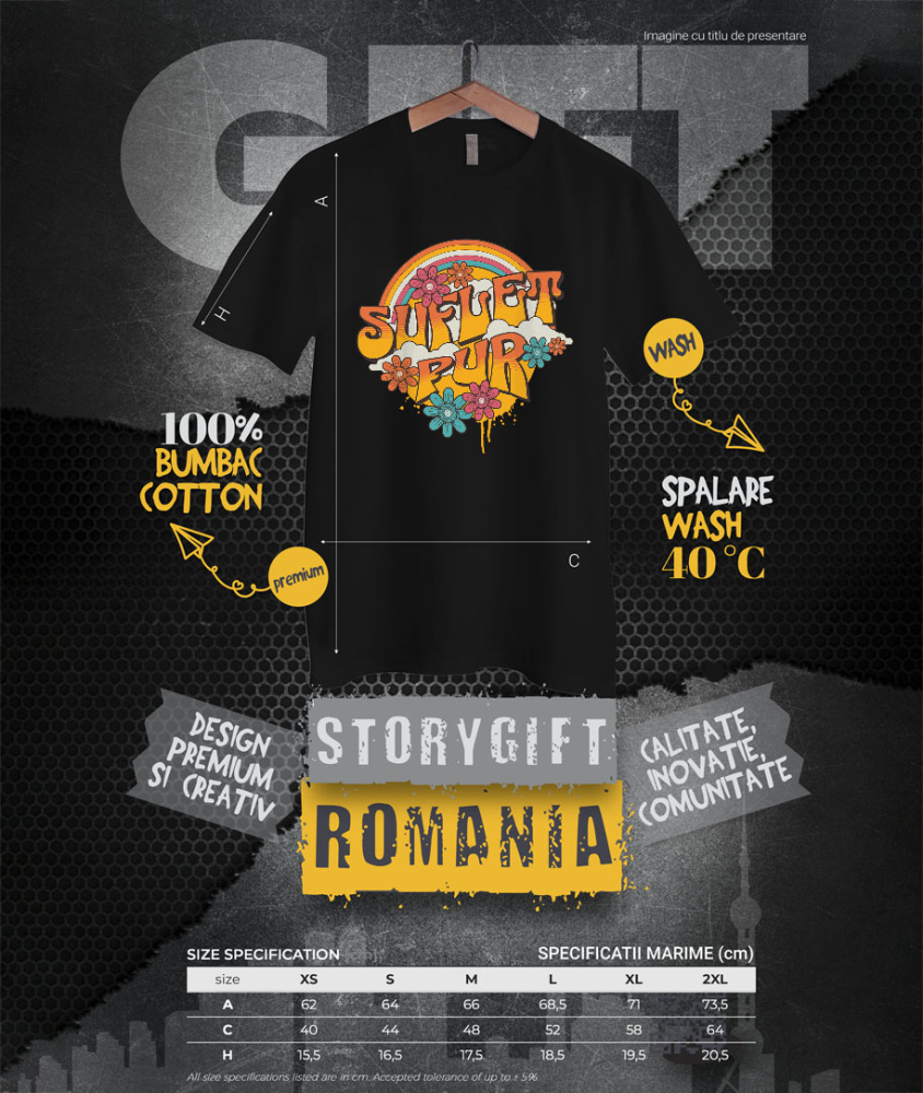 Tricou Femei, Barbati, Copii, Fata, Baiat, Unisex Personalizat Curcubeu Cu Flori Colorate | Suflet Pur | Cadou Personalizat cu Mesaj în Limba Română [4]