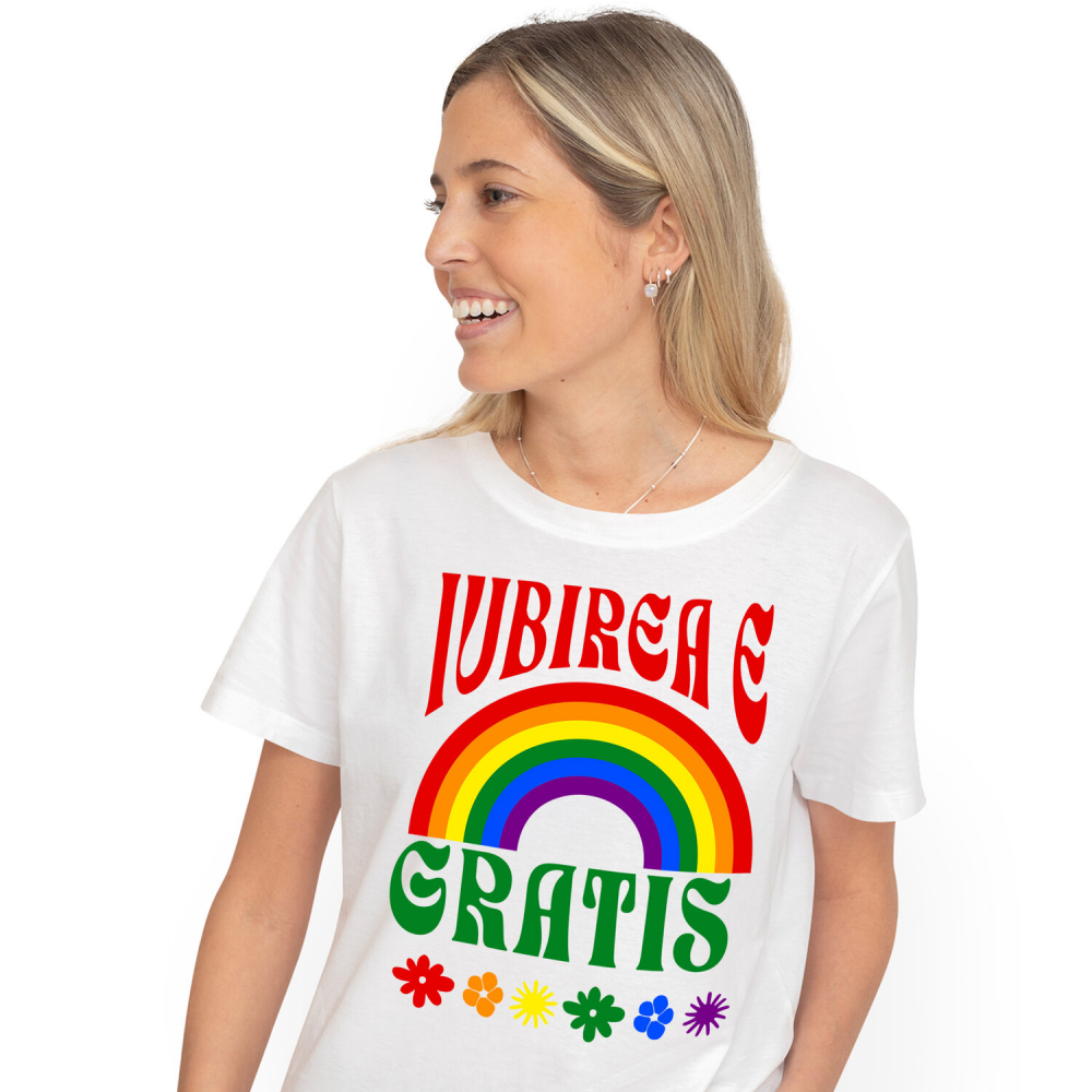 Tricou Femei, Barbati, Copii, Fata, Baiat, Unisex Personalizat „Curcubeu Multicolor Flori Colorate - Cadou Personalizat „Iubirea E Gratis” pentru Copii, Familie și Prieteni” [1]