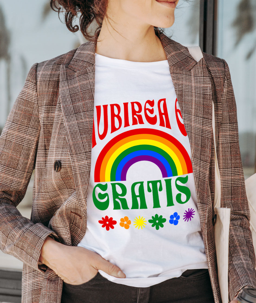 Tricou Femei, Barbati, Copii, Fata, Baiat, Unisex Personalizat „Curcubeu Multicolor Flori Colorate - Cadou Personalizat „Iubirea E Gratis” pentru Copii, Familie și Prieteni” [2]
