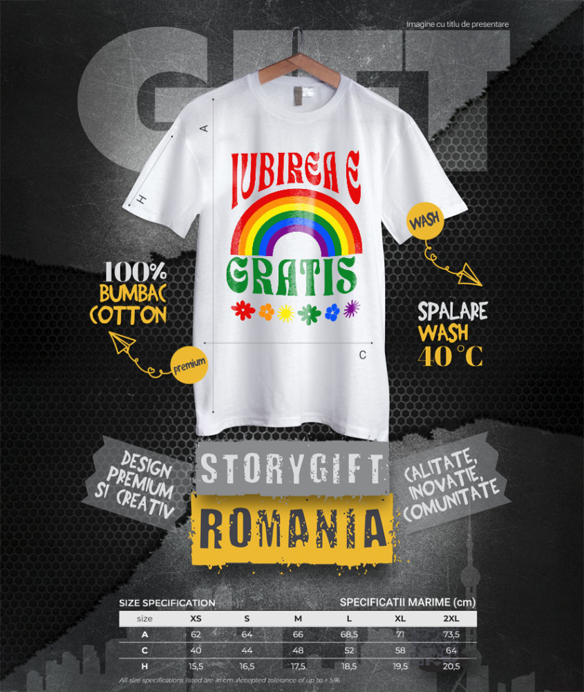 Tricou Femei, Barbati, Copii, Fata, Baiat, Unisex Personalizat „Curcubeu Multicolor Flori Colorate - Cadou Personalizat „Iubirea E Gratis” pentru Copii, Familie și Prieteni” [4]