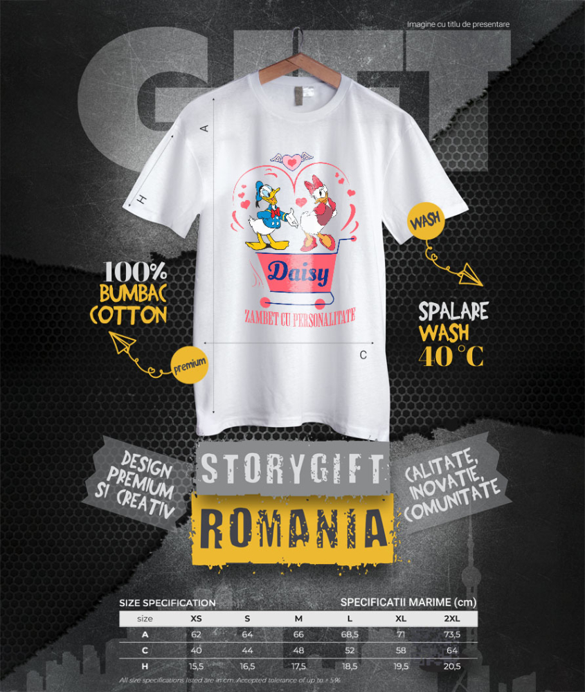 Tricou Femei cu Daisy și Duck sarbatoresc dragostea 100% Bumbac, Alb, L [4]