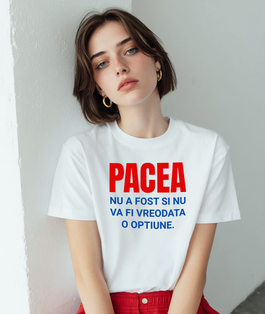 Tricou Femei, Barbati, Copii, Fata, Baiat, Unisex Personalizat „Cadouri personalizate cu mesaje inspiraționale despre pace pentru familie și prieteni | Design colorat albastru roșu” [2]