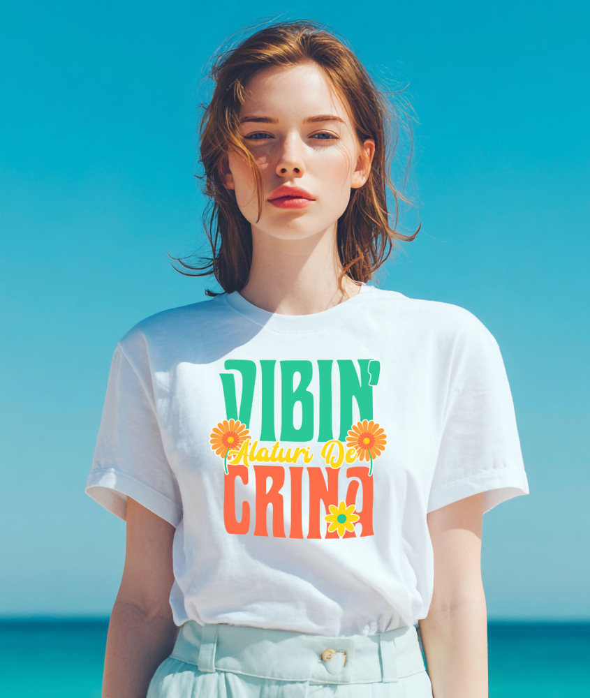 Tricou Femei, Barbati, Copii, Fata, Baiat, Unisex Personalizat Cadouri personalizate pentru prieteni și familie, design colorat cu flori galbene și vibrații de vară [2]