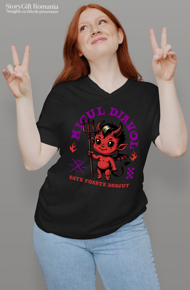 Tricou Femei, Barbati, Copii, Fata, Baiat, Unisex Personalizat Diavol Cu Furca și Mesaj „Micul Diavol Este Foarte Drăguț” pentru Halloween | Cadou Personalizat pentru Copii [2]