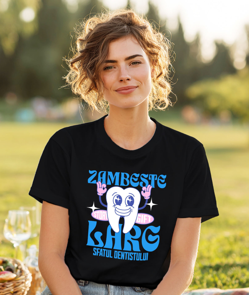 Tricou Femei, Barbati, Copii, Fata, Baiat, Unisex Personalizat Dinte Vesel – Zâmbet Larg, Dentist, Igienă Orală și Meserie Stomatologică [2]