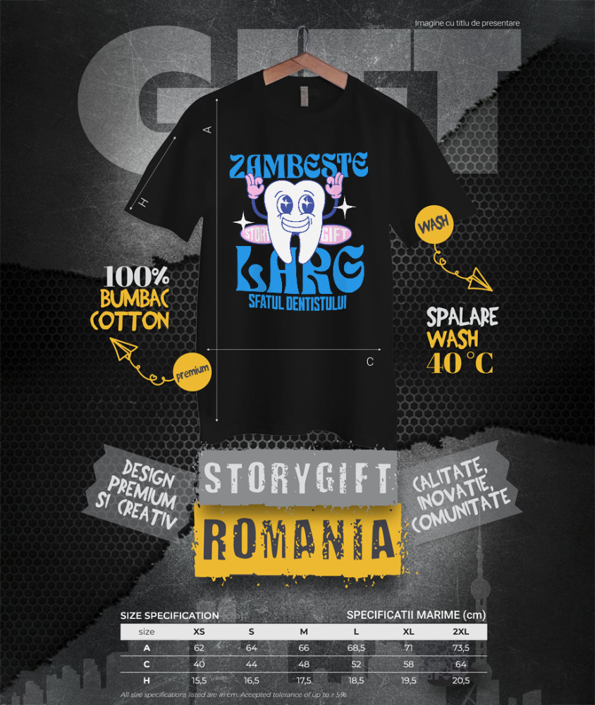 Tricou Femei, Barbati, Copii, Fata, Baiat, Unisex Personalizat Dinte Vesel – Zâmbet Larg, Dentist, Igienă Orală și Meserie Stomatologică [4]