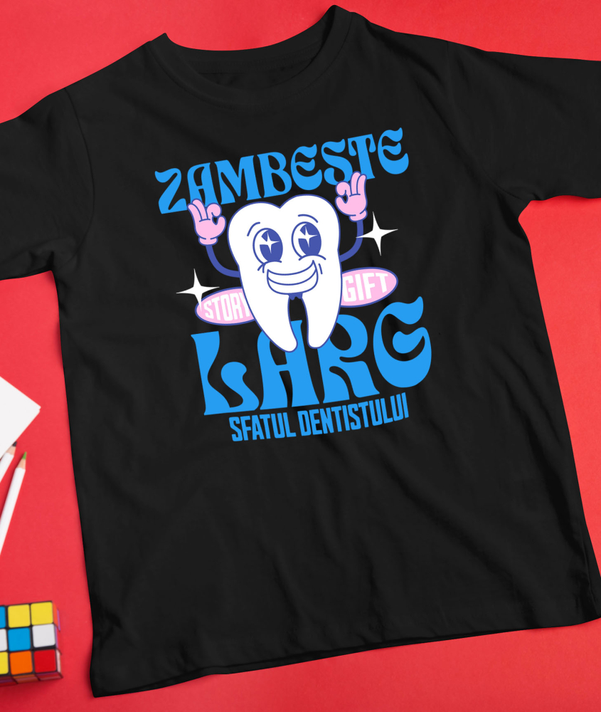 Tricou Femei, Barbati, Copii, Fata, Baiat, Unisex Personalizat Dinte Vesel – Zâmbet Larg, Dentist, Igienă Orală și Meserie Stomatologică [3]