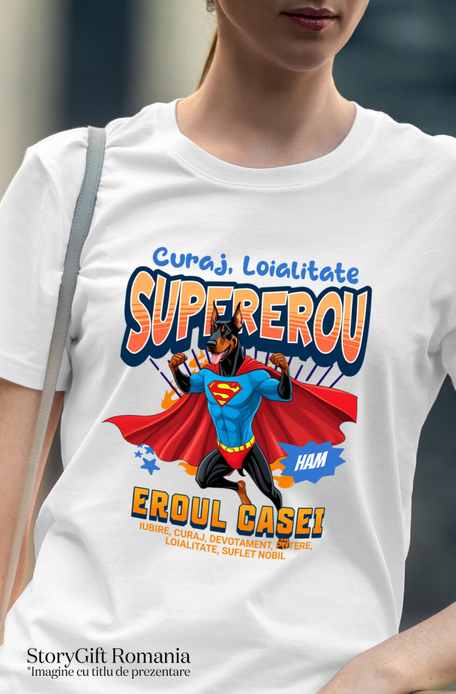 Tricou Femei, Barbati, Copii, Fata, Baiat, Unisex Personalizat Doberman Pinscher în Costum de Superman – Produse Personalizate pentru Copii și Familie [2]