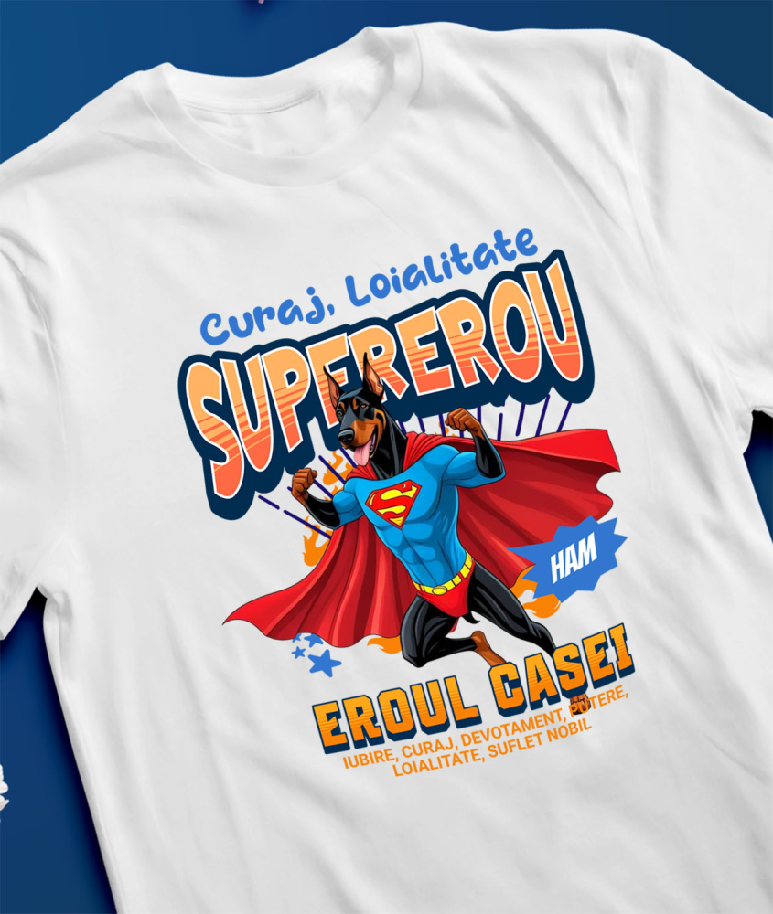 Tricou Femei, Barbati, Copii, Fata, Baiat, Unisex Personalizat Doberman Pinscher în Costum de Superman – Produse Personalizate pentru Copii și Familie [3]