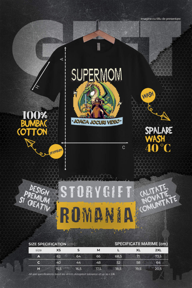 Tricou Femei, Barbati, Copii, Fata, Baiat, Unisex Personalizat Dragon Jocuri Video cu Luptătoare Războinică SuperMom - Cadou Personalizat „Joacă Jocuri Video” pentru Familie și Prieteni [4]