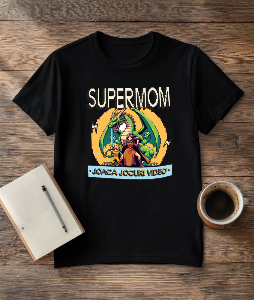 Tricou Femei, Barbati, Copii, Fata, Baiat, Unisex Personalizat Dragon Jocuri Video cu Luptătoare Războinică SuperMom - Cadou Personalizat „Joacă Jocuri Video” pentru Familie și Prieteni [3]