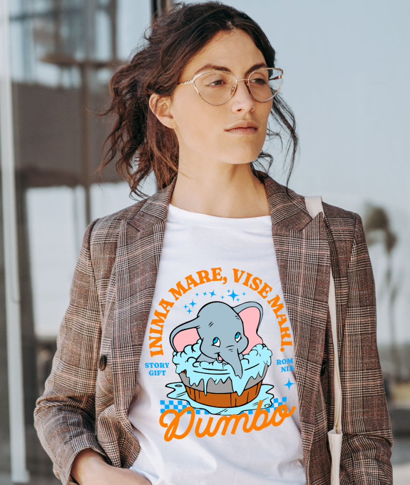 Tricou Femei cu Dumbo si momentul de baie 100% Bumbac, Alb, XL [2]
