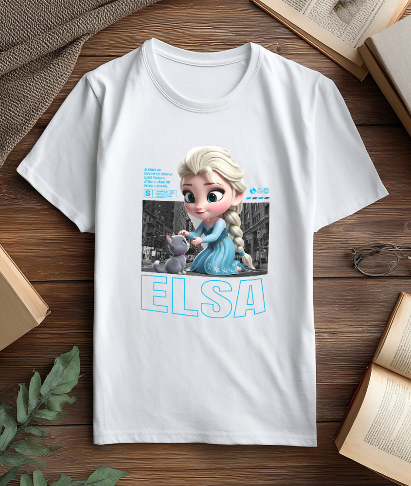 Tricou Femei cu Elsa si Pisicuta – Echipa Magica 100% Bumbac, Alb, XL [3]