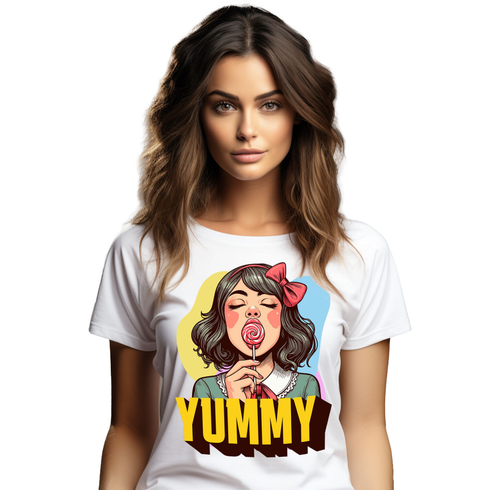 Tricou Femei, Barbati, Copii, Fata, Baiat, Unisex Personalizat Fată Brunetă cu Funda Roșie și Acadea - Cadouri Dulci și Amuzante pentru Copii și Familie [1]