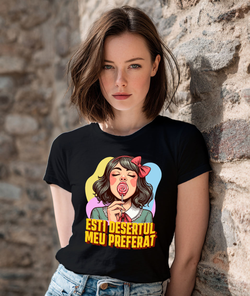 Tricou Femei, Barbati, Copii, Fata, Baiat, Unisex Personalizat Fată cu Fundă Roșie și Acadea - Cadou Personalizat, Mesaj Iubire și Sexy [2]