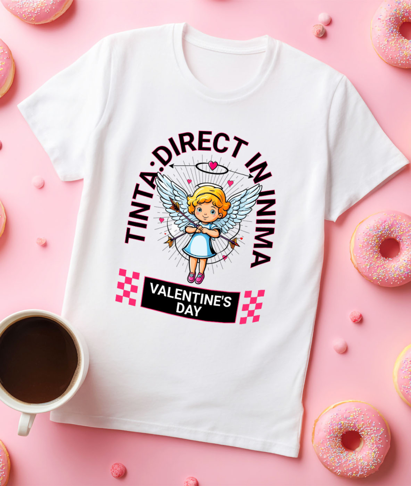 Tricou Femei, Barbati, Copii, Fata, Baiat, Unisex Personalizat „Fată Înger Cu Aripi Albe Și Săgeți - Cadou Personalizat „Țintă Direct În Inimă” pentru Familie, Copii și Prieteni de Valentine's Day” [3]