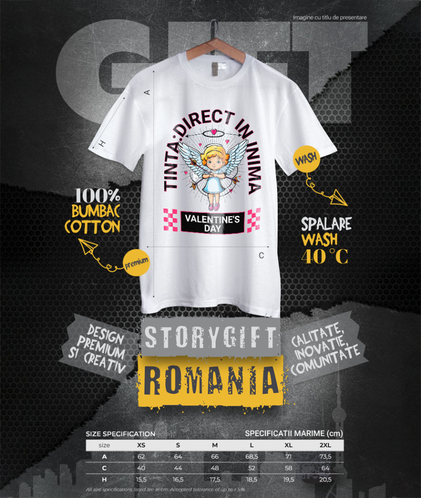 Tricou Femei, Barbati, Copii, Fata, Baiat, Unisex Personalizat „Fată Înger Cu Aripi Albe Și Săgeți - Cadou Personalizat „Țintă Direct În Inimă” pentru Familie, Copii și Prieteni de Valentine's Day” [4]