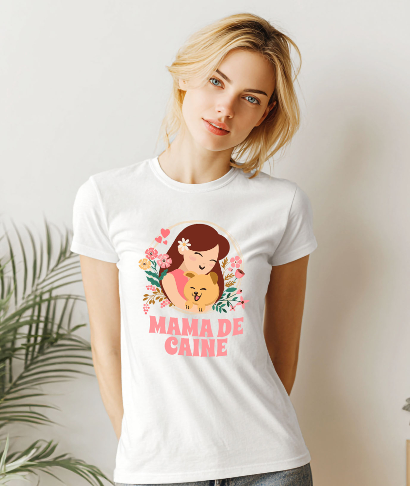 Tricou Femei, Barbati, Copii, Fata, Baiat, Unisex Personalizat "Fata și Câine – Cadouri Personalizate pentru Mama de Câine cu Flori Colorate" [2]