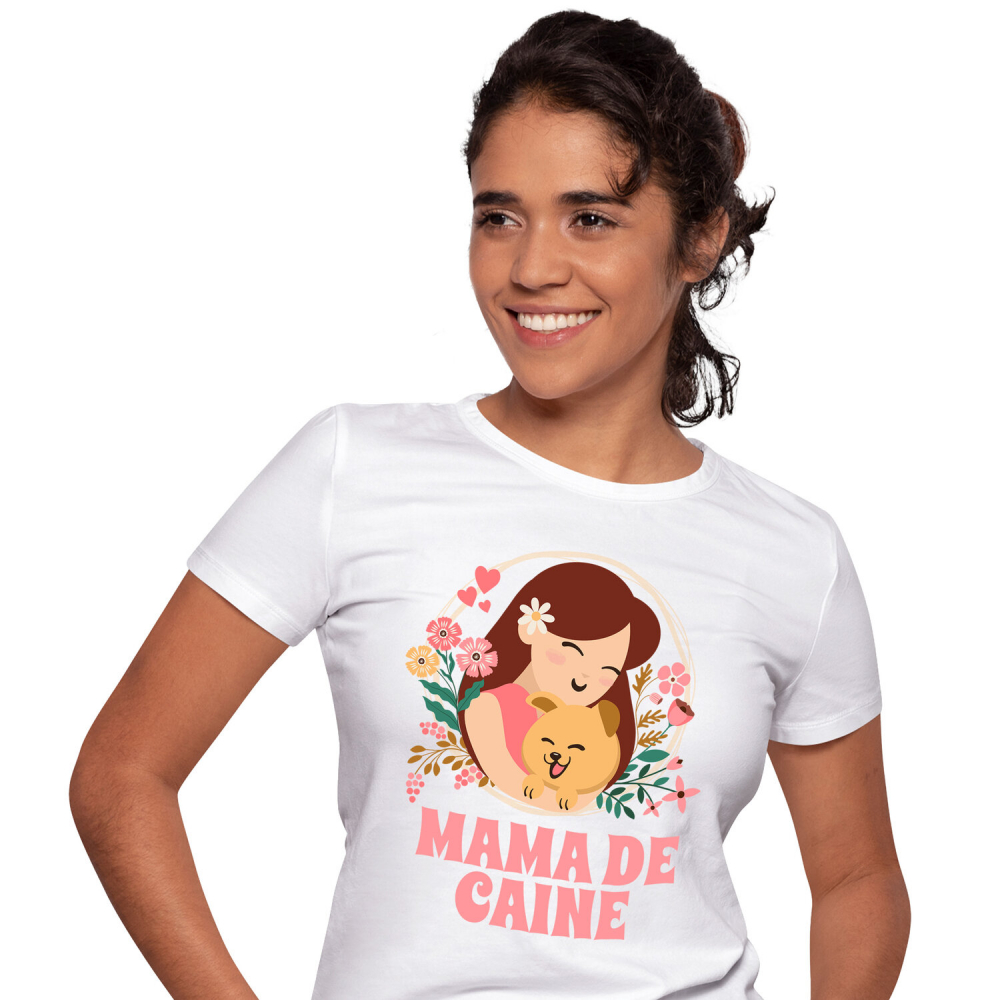 Tricou Femei, Barbati, Copii, Fata, Baiat, Unisex Personalizat "Fata și Câine – Cadouri Personalizate pentru Mama de Câine cu Flori Colorate" [1]